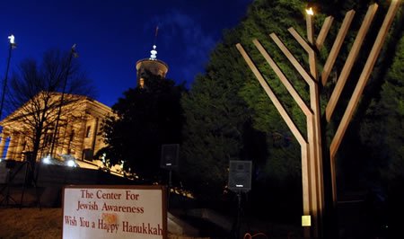 The Menorah with the Capitol of Tennessee in the background