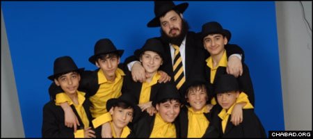 Rabbi Meir Brook and his all-Azerbaijani boys choir pose for some publicity shots.