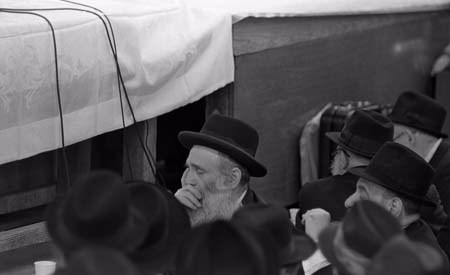 An elderly Chassidic Jew sits and meditates while he awaits the farbrengen. © 2009 JERRY DANTZIC ARCHIVES, All Rights Reserved