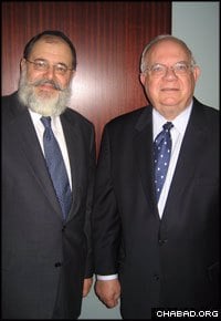 Rabbi Nochem Kaplan, left, president of the National Council for Private School Accreditation, and Don D. Petry, the organization’s executive director