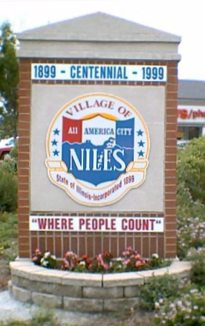 שלט בכניסה לעיר ניילס שבאילינוי