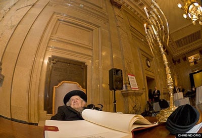 Rabbi Zeev Greenglass in Montreal’s City Hall during an event on the holiday of Chanukah. (Photo: Menachem Serraf)