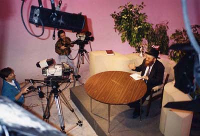 A Chabad Rabbi records his weekly television show