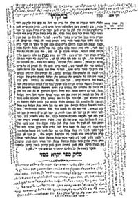 Une page des notes de Rabbi L&#233;vi Its&#39;hak &#233;crites en marge d&#39;un exemplaire du Zohar, avec l&#39;encre confectionn&#233;e par la Rabbanit &#39;Hanna. Ces manuscrits furent plus tard publi&#233;s par son fils, le Rabbi de Loubavitch