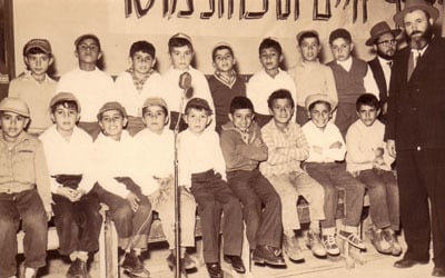 Rabbi Binyomin Levin, extreme right, with the choir that the Rebbe, Rabbi Menachem Mendel Schneerson, of righteous memory, instructed him to organize.