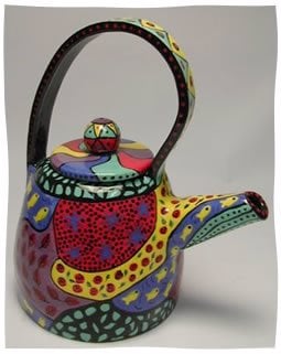 One of the teapots Dorothy created