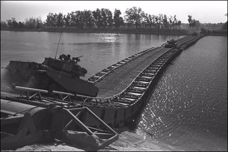A mobile bridge built by the Israeli Defense Force to cross the Suez Canal. (Photo: Ron Ilan/GPO)