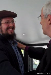 Rafi Stiel meets Rabbi Dovid Zaklikowski for the first time.