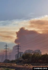 On Friday, billowing smoke could be seen on the outskirts of a village south of Haifa. (Photo: IDF Spokesperson’s Office)