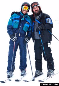 Israeli veteran Yinon Cohen, left, and Rabbi Mendel Mintz enjoy a ski vacation together.