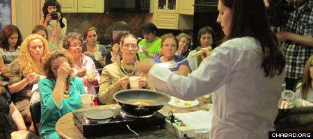 Pastry chef Paula Shoyer leads a cooking demonstration at Chabad-Lubavitch of Sea Gate in Brooklyn, N.Y.