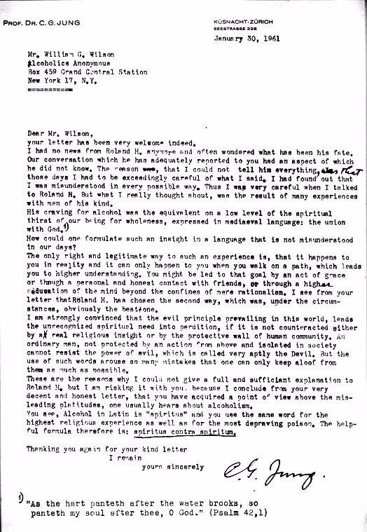 Facsimile of Dr. C.G. Jung’s letter to AA Co-founder, Bill Wilson.