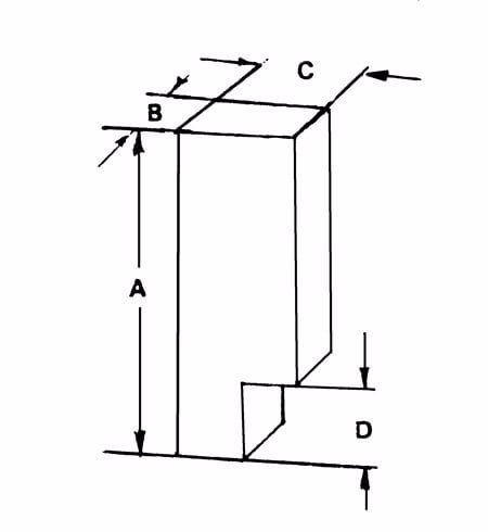 A - The height of 10 handbreadths<br />
B - The width of 4 handbreadths<br />
c -The length of 4 handbreadths<br />
D - The open portion which reduces the pillar's area