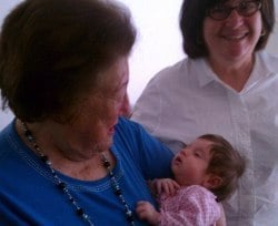 Our last picture of Bubbe: Welcoming her 17th grandchild to the world.