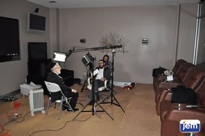 Rabbi Michoel Hazan being interviewed in JEM's studio