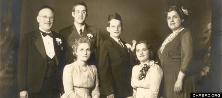 Reb Leibel, second from left, with his family in the 1940s.