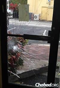 In a rare act of vandalism, the rabbi’s concrete parking slab was hurled through a glass window of the center two days before the concert, which caused even more people to come in a show of support.