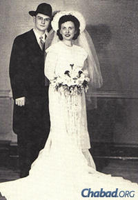 The rabbi and his bride, Ruth, at their wedding in 1944