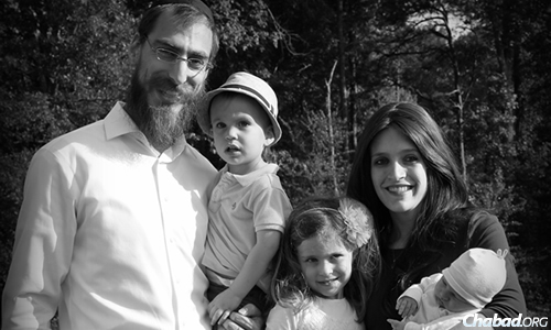 Rabbi Leibel and Musie Kesselman of Chabad of Greenville, S.C., with their family. She says it&#39;s a bit harder to find Cholov Yisroel products where she lives; this year, with the arrival of a new baby, she had some help buying and baking from family and friends.