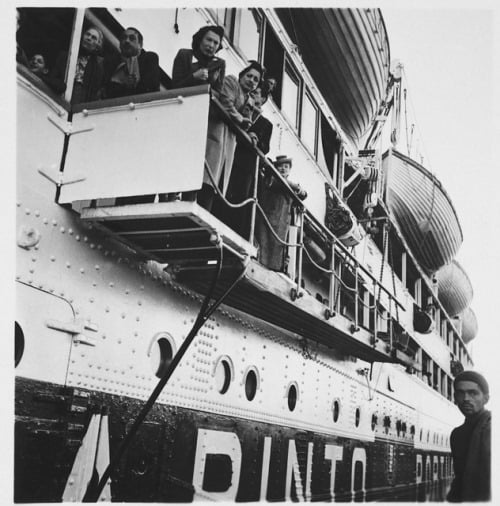 Refugees aboard the Serpa Pinto in the port of Lisbon in September 1941 (Credit: USHMM, courtesy of Milton Koch).