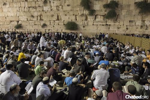 Jews gather last year for Tisha B&#39;Av at the Kotel (Western Wall) in the Old City of Jerusalem. (Photo: Yonatan Sindel/Flash90.)