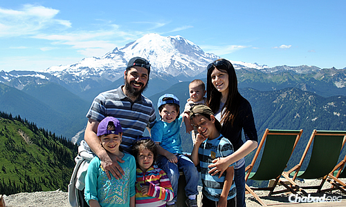 Chabad-Lubavitch Rabbi Elie Estrin and his wife, Chaya, co-directors of the Rohr Chabad Jewish Student Center at the University of Washington in Seattle, with their children. Estrin is set to become the first bearded chaplain in the U.S. Air Force.