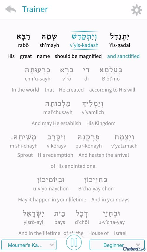 The centerpiece of the new app is the audio-visual trainer that assists students by highlighting each word—in Hebrew characters, transliteration and translation—as it is chanted aloud in a clear, easy-to-follow voice.