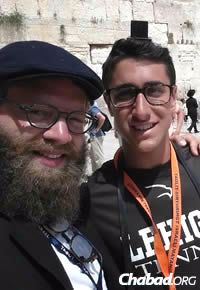 Rabbi Zalman Greenberg, co-director of Chabad at Lehigh University in Bethlehem, Pa., with student Geoff Newman in Israel.