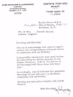 A letter from the Rebbe to Morris. Click to enlarge.