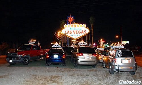 Las Vegas awash in even more light from these menorahs.