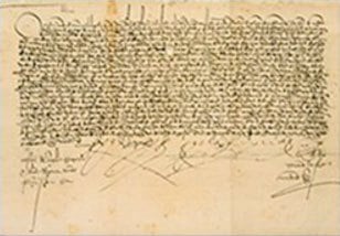 Documento de doa&#231;&#227;o emitido pelo rei Fernando e pela rainha Isabel ofertando propriedade confiscada pela inquisi&#231;&#227;o a um monast&#233;rio em C&#243;rdoba