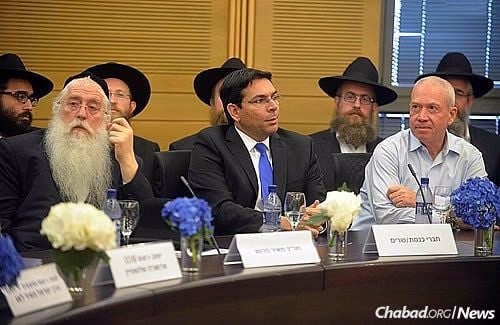 From left: Deputy Minister of Education Meir Porush, Minister of Science and Space Danny Danon and Minister of Construction Yoav Galant (Photo: Meir Alfasi)