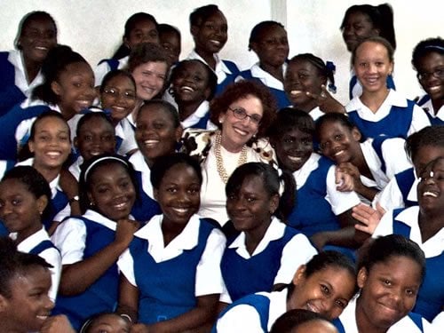 Miriam Grossman with students at St. Lucia, a Carribean Island