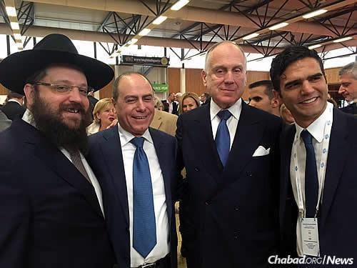 From left: Rabbi Yehuda Teichtal, rabbi of the Berlin Jewish community and the head of Chabad of Berlin; Israeli Vice Prime Minister and Minister of the Interior Silvan Shalom; World Jewish Congress president Ronald S. Lauder; and Alon Mayer, president of Maccabi in Germany