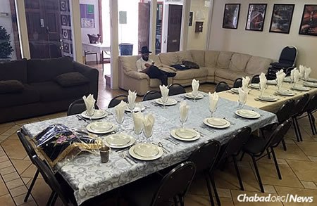 A table set for Shabbat in Albuquerque, N.M., where the two men actually stepped in to run services.