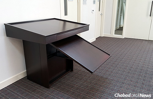 A new standard-height bimah at Chabad of Virginia in Richmond can be lowered to 30 inches to accommodate those who use wheelchairs.