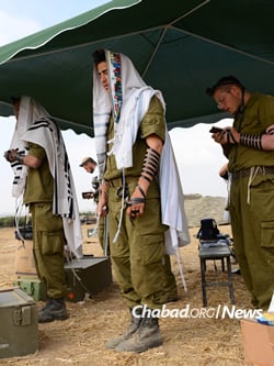 Chabad volunteers were out in full force on army bases as well. (File photo: Flash90)