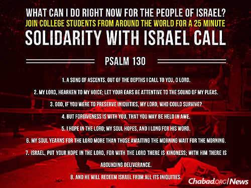 Prayers for the safety of Israel and her people can include Psalm 130.