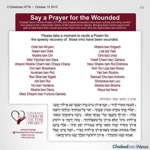 As violence continues, the Chabad Terror Victims Project (ctvp.org) released an updated list of those injured in recent terrorist attacks.
