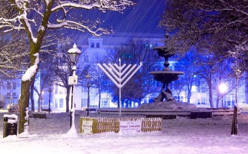 Artist Dominic Alves captured this image of a snowy Chanukah in Brighton, UK.