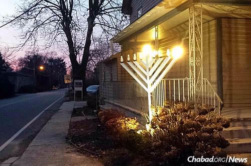 A more understated menorah erected by Chabad of Gloucester County in Mullica Hill, N.J. The holiday is about Jewish pride and lots of light emanating from menorahs of all shapes and sizes.