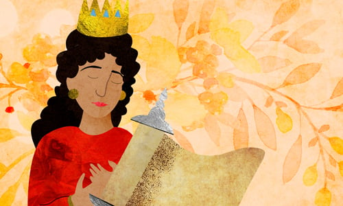 Queen Esther, the heroine of the Purim story, recorded in the Book of Esther. - Art by Sefira Lightstone