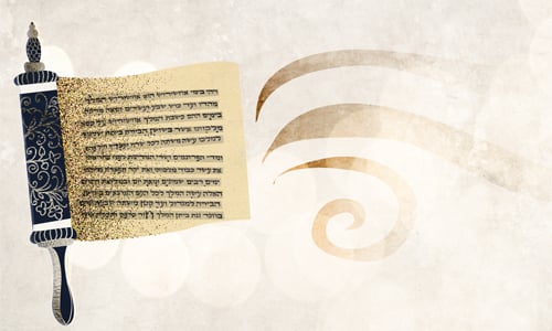 A megillah scroll, read on Purim. - Art by Sefira Lightstone