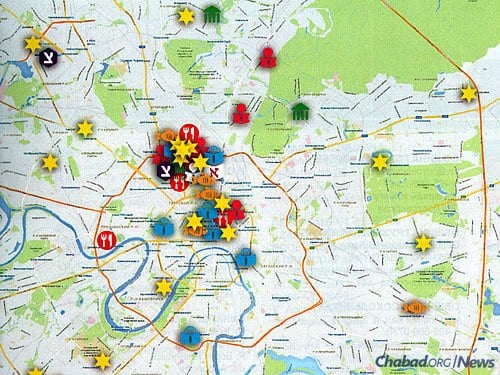 A partial map of Jewish communal infrastructure in Greater Moscow, which is also home to Chabad schools, orphanages and social-service centers, as well as kosher stores and restaurants.