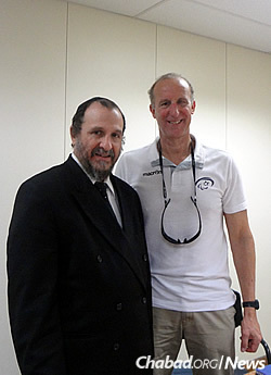 Rabbi Yehoshua Binyamin Goldman, regional director of Chabad of Rio de Janeiro, left, with Ron Bolotin, Israeli sports manager of the Paralympic Games