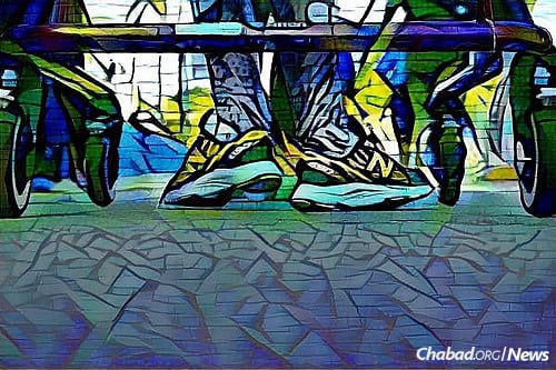 An artistic image of Finkelstein rolling through the Miami Marathon in her orthotics and “Gait Trainer.” (Photo: Mike Seeley)