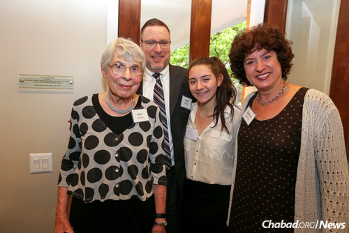 Members of the Landes family, longtime local friends and supporters of Lubavitch house at Penn. From left are former Jewish educator Sora Landes, with son Joshua Landes, granddaughter Rachel Kolman and daughter Rebecca Landes Kolman. (Photo: Marc Smiler)