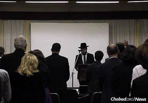 Rabbi Super speaks at a Holocaust memorial held at the Nairobi Jewish community&#39;s Vermont Hall, which sits within the Nairobi Hebrew Congregation&#39;s complex.