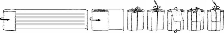 Fig. 45: One of the four scrolls of the head-tefillin is prepared for insertion. (See footnote 223.)
