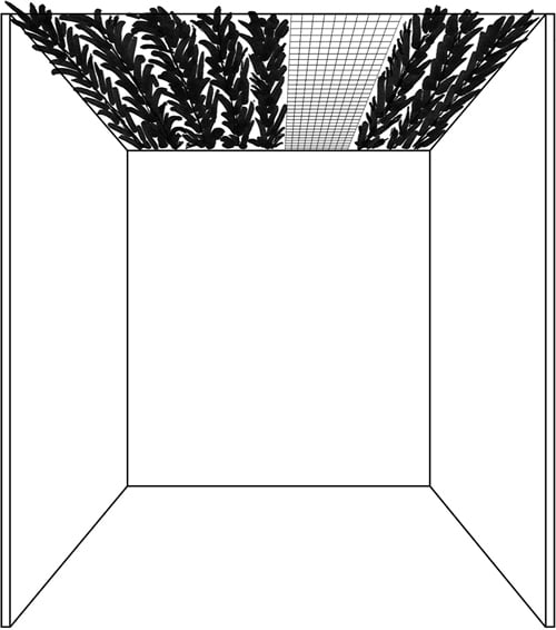 Fig. 18: Here, the invalid material is less than four tefachim wide and covers less than half of the area of the sukkah. This sukkah is thus valid. See sec. 631:10.